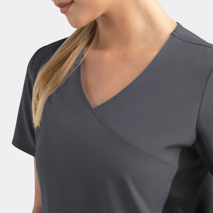 Women's Knitted Panel Mock Wrap Top - MATRIX IMPULSE - 4520